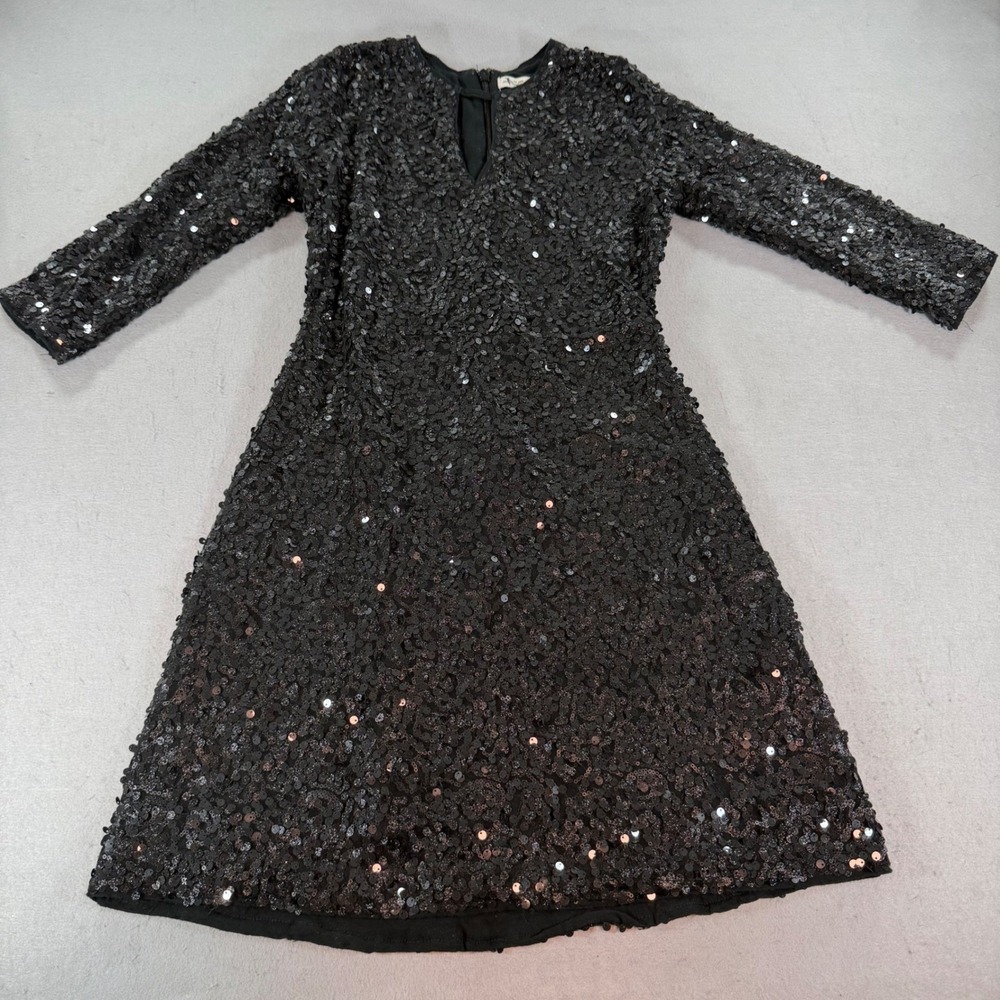 Abercrombie Sequin Mini Dress Black Long Sleeve V Neck Party Womens S - Picture 1 of 10